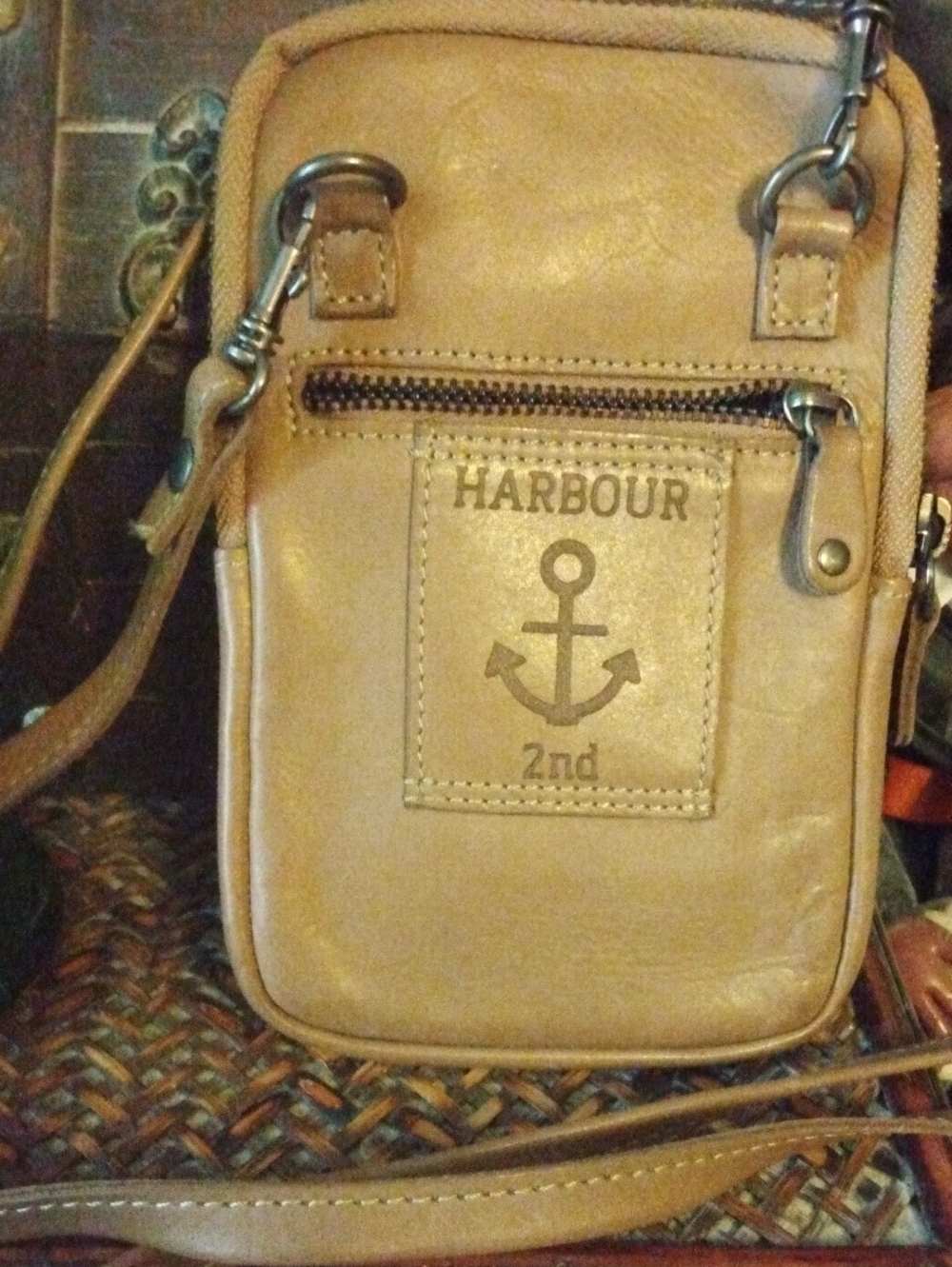 Harbor Bay Tan genuine Leather Crossbody Phone Pouch